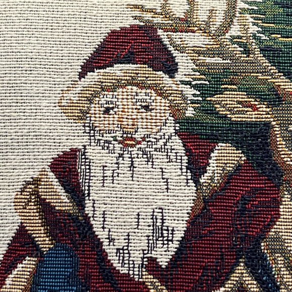 Vintage Tapestry Christmas Old World Santa Reindeer Toss Throw Pillow 16x16" - Picture 1 of 12